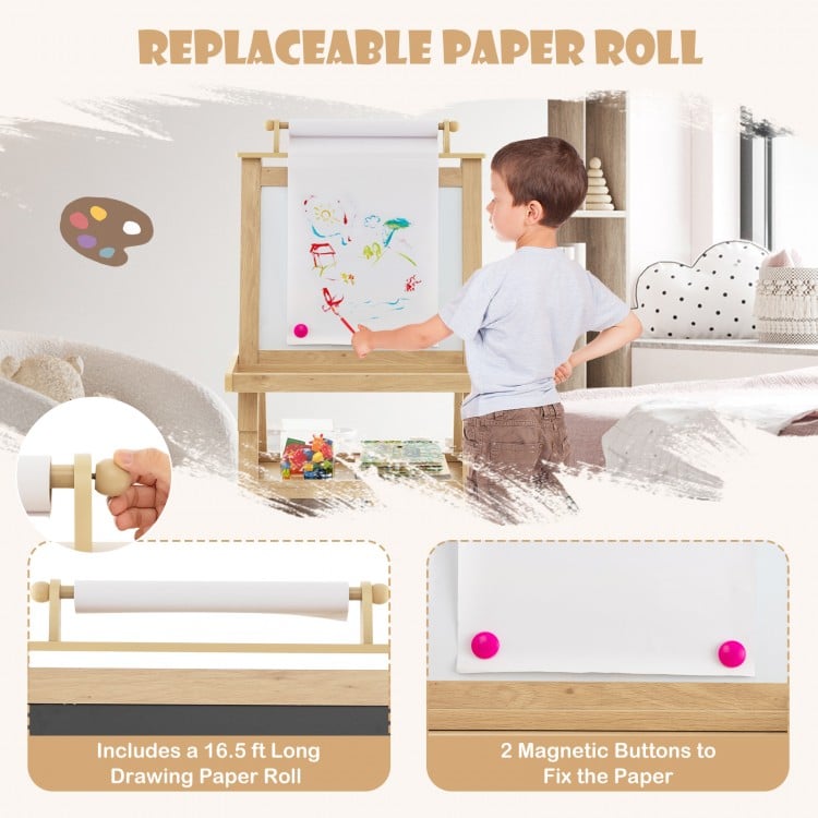 3-in-1 Double-Sided Storage Art Easel-Natural