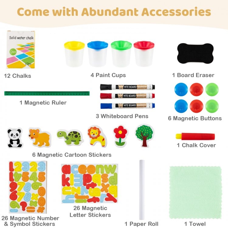 3-in-1 Double-Sided Folding Wooden Kids Art Easel with Paper Roll
