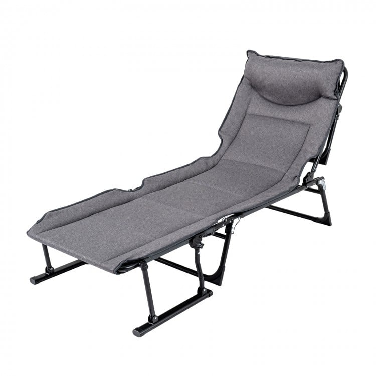 3 in 1 Folding Camping Cot Comfy Padded Convertible Single Sofa Chair-Gray