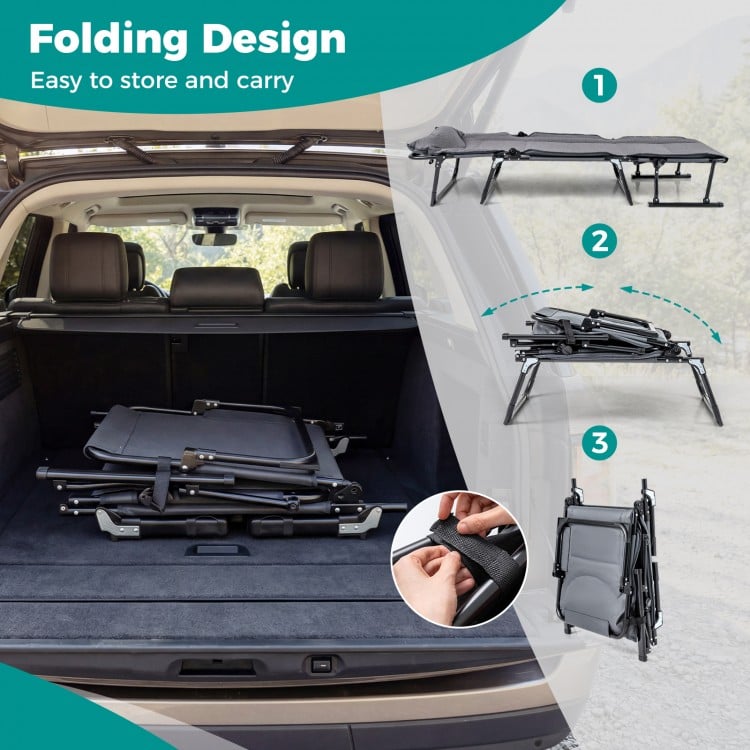 3 in 1 Folding Camping Cot Comfy Padded Convertible Single Sofa Chair-Gray