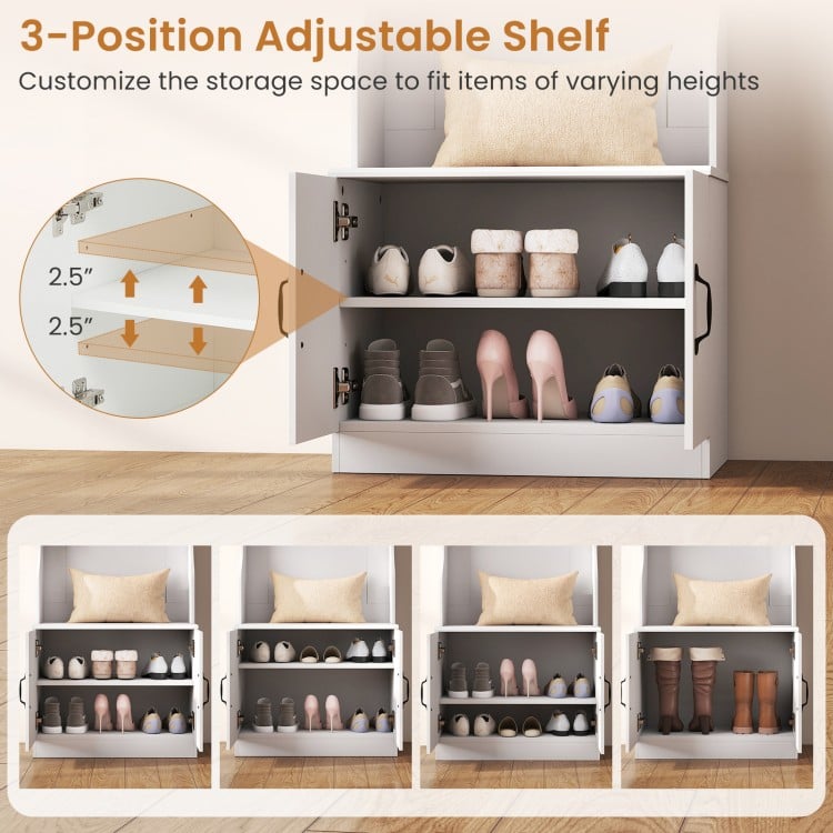 3-in-1 Hall Tree with Bench and Storage 23.5” Wide Mudroom Storage-WHite