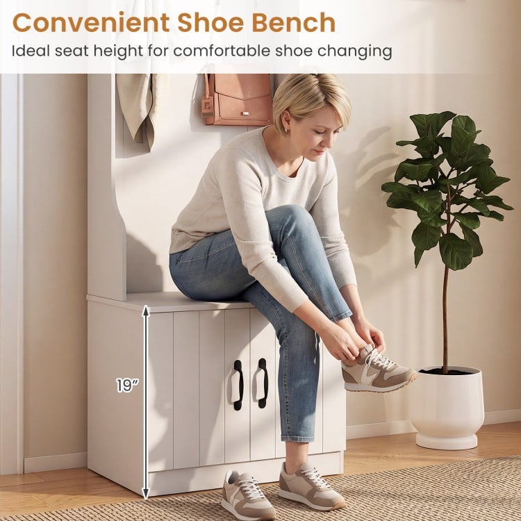 3-in-1 Hall Tree with Bench and Storage 23.5” Wide Mudroom Storage-WHite