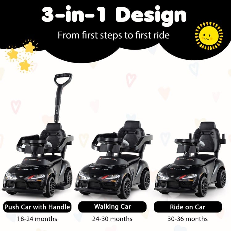 3-in-1 Toyota Licensed Foot-to-Floor Stroller Sliding Walking Toy-Black