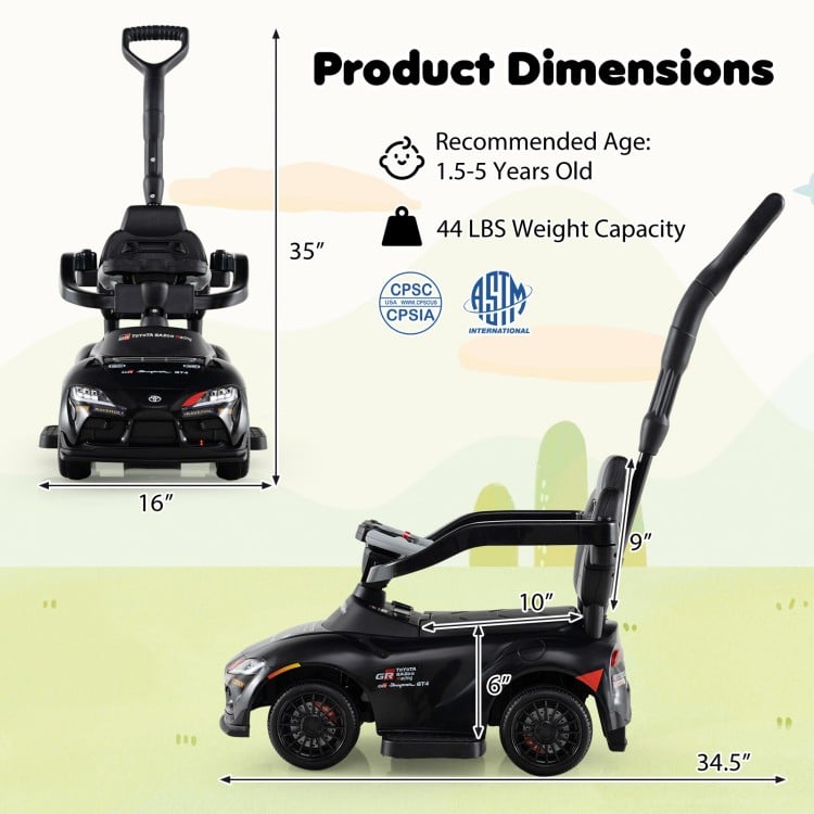 3-in-1 Toyota Licensed Foot-to-Floor Stroller Sliding Walking Toy-Black