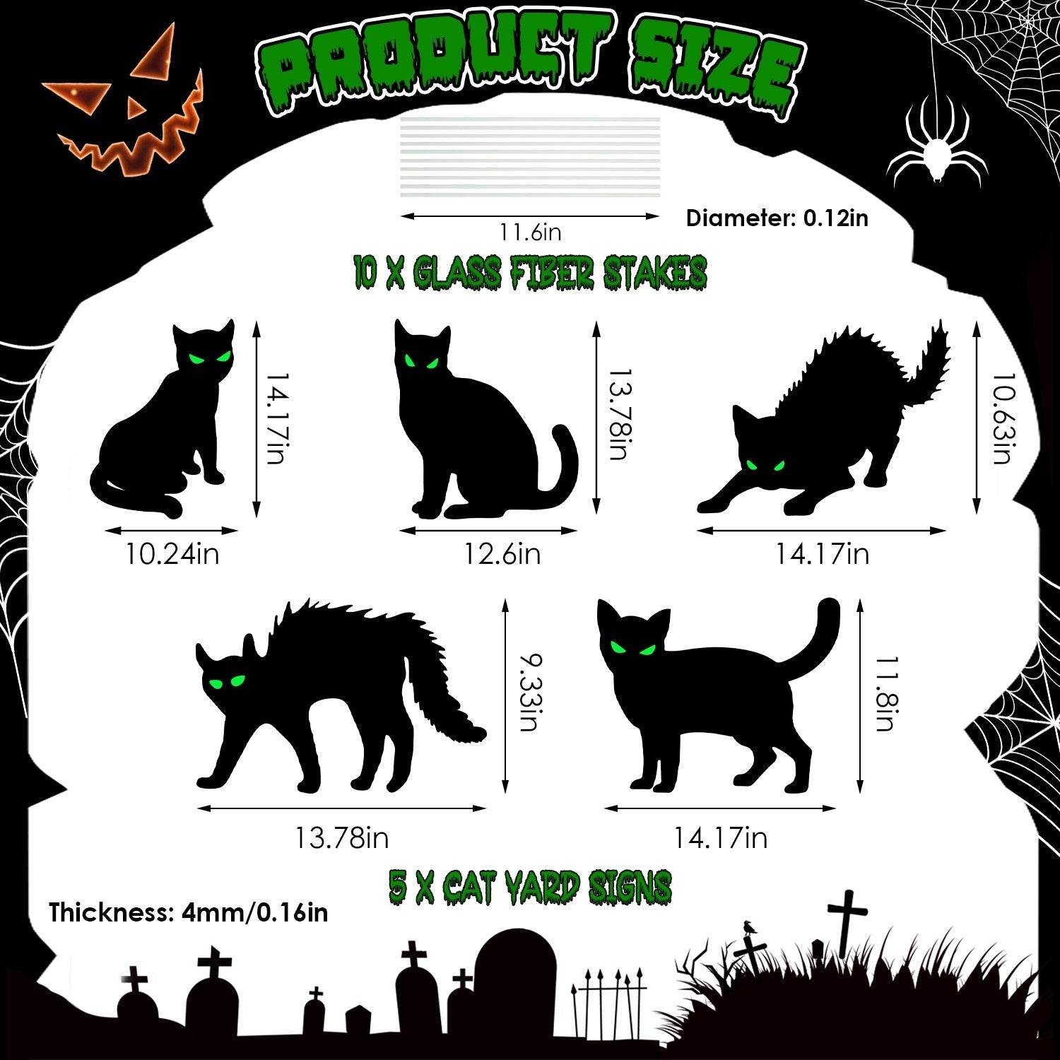 6Pcs Skull Or 6Pcs Tomb Or 5Pcs Black Cat Halloween Yard Sign Decorations  Glow In The Dark For Haunted House Garden Yard And Scary Theme Party 