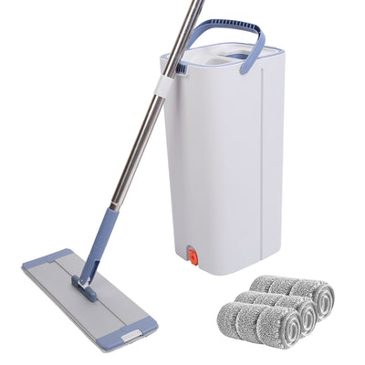 Mop Bucket with Wringer Set Flat Floor Mop Clean and Dry Separate Bucket 3 Replaceable Pads Hands Free Home Floor Cleaning Mop Reusable Washable Mop P 