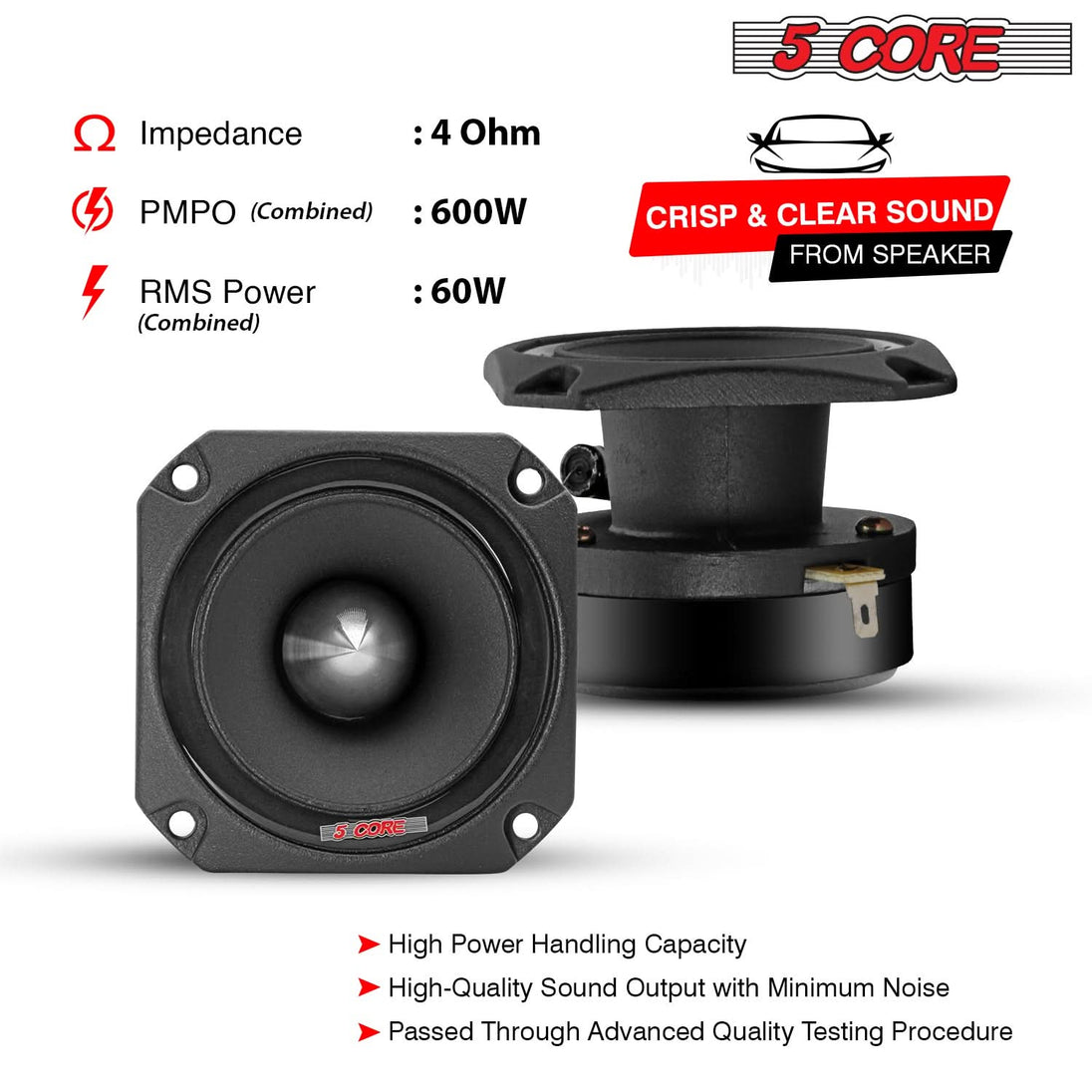 5Core Tweeters Speakers Car Audio Pair 600W Peak 3.5 Inch Super Tweeter Bullet