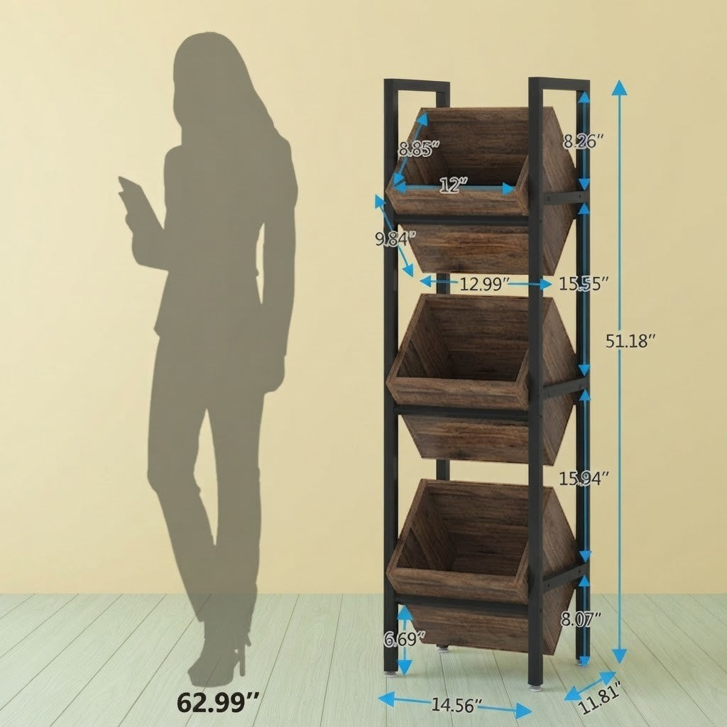 Industrial Wine Rack, 3-Tier Freestanding Wine Storage Stand for 36 Bottles, Rustic Brown & Black