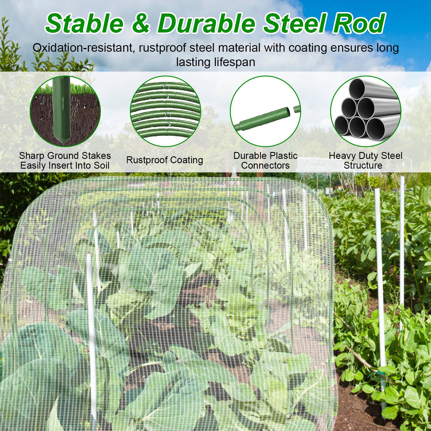 Garden Mesh Netting Kit With 8.2x25.9FT Ultra Fine Screen Mesh 12 Clips 6Pcs Garden Hoops Greenhouse Raised Bed Plant Covers Garden Barrier For Vegeta 