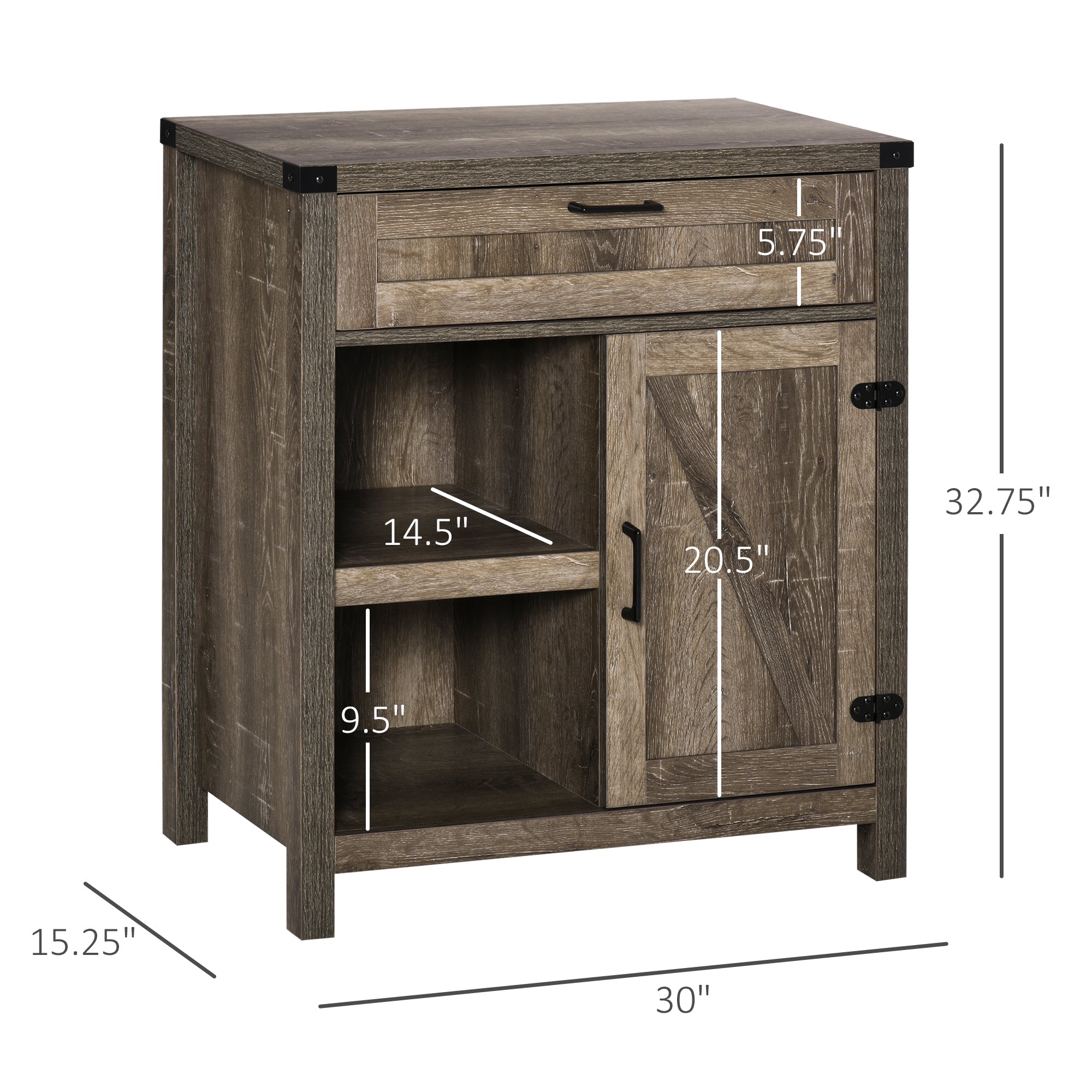HOMCOM Rustic Buffet Sideboard: Farmhouse Storage Cabinet with Barn Doors for Kitchen/Dining Room, Dark Oak 