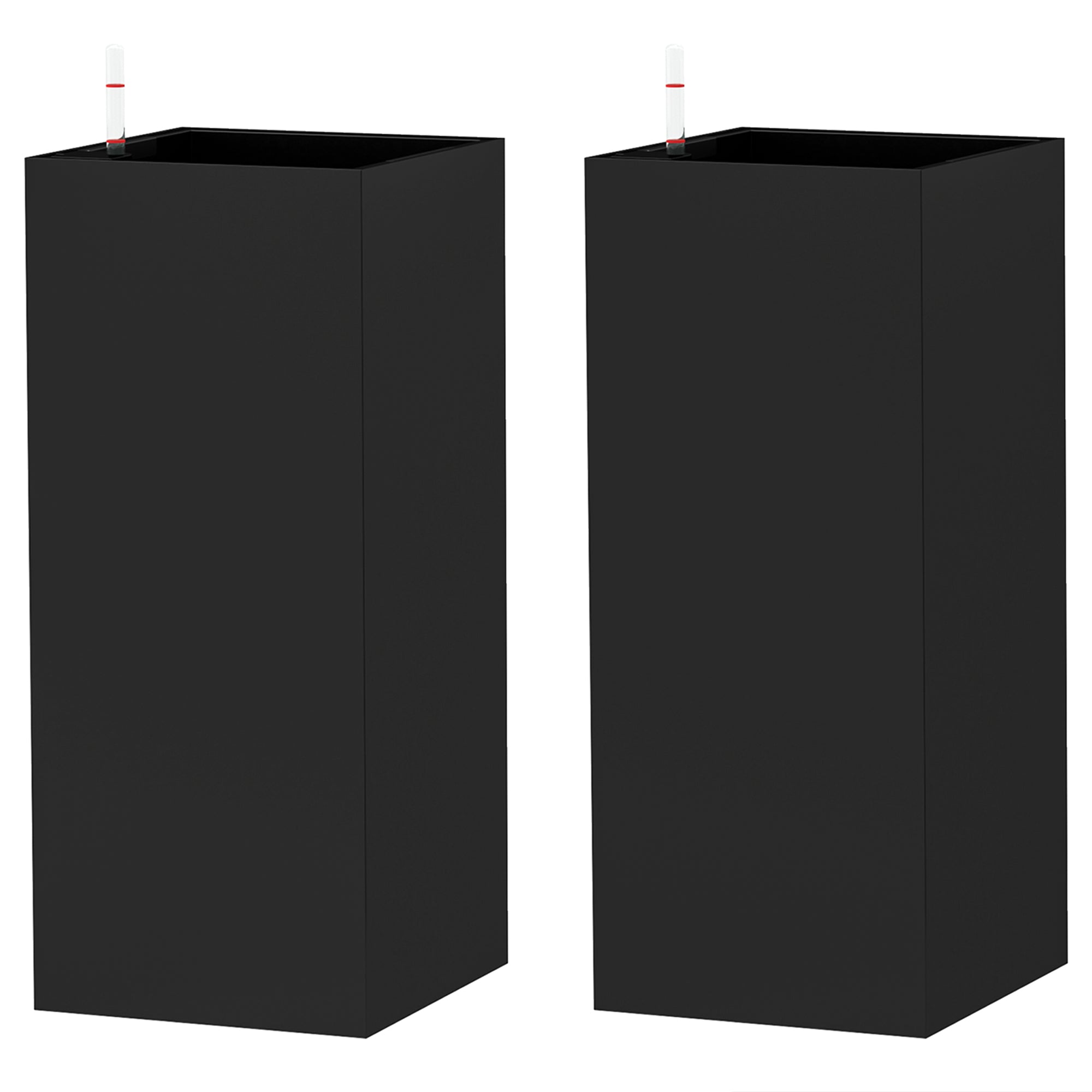 Outsunny 2 Pack Planter Box, 11 Inch Plastic Flower Pots with Water Level Indicator, Drainage Hole and Drain Plug, Black 