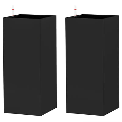 Outsunny 2 Pack Planter Box, 11 Inch Plastic Flower Pots with Water Level Indicator, Drainage Hole and Drain Plug, Black 