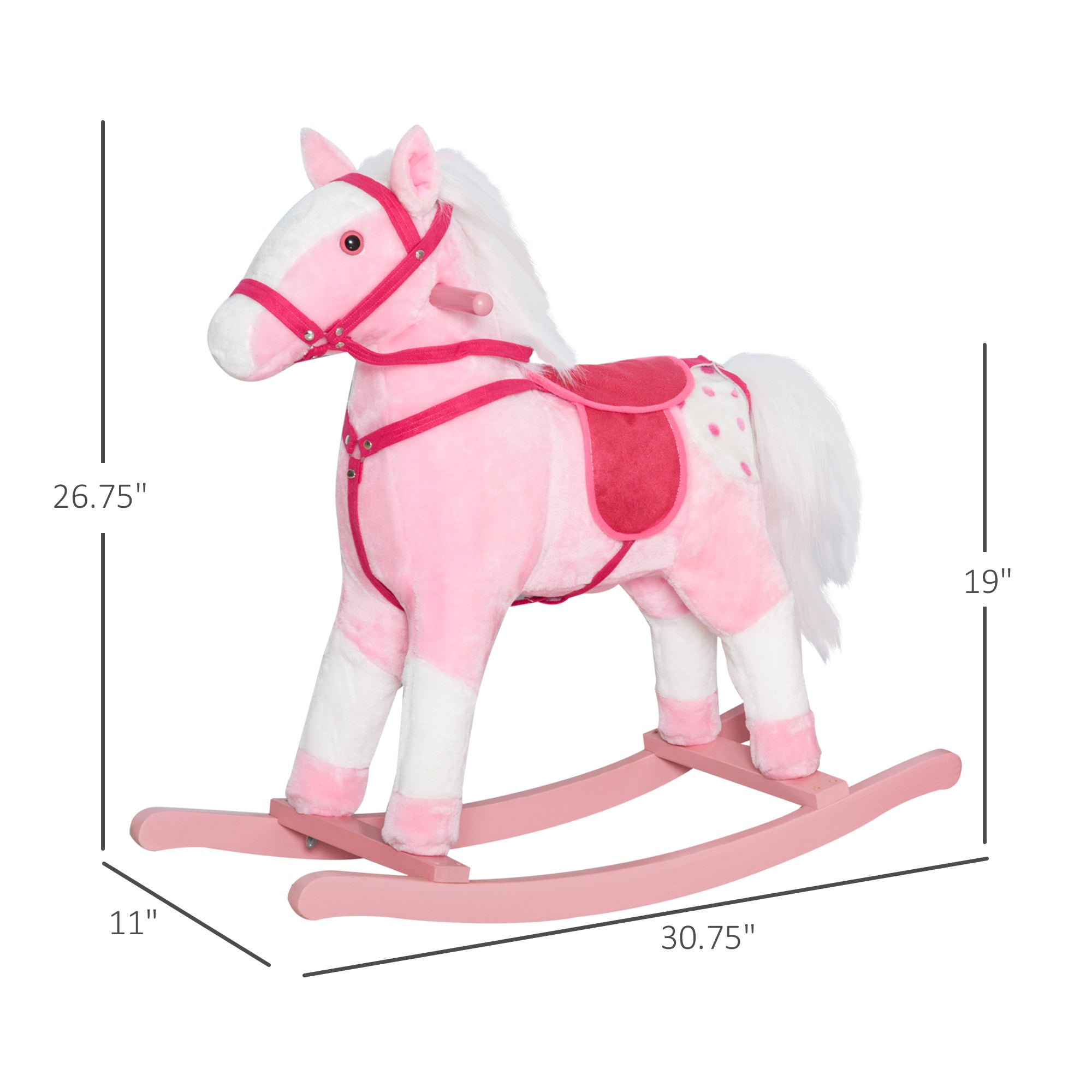 Qaba Rocking Plush Horse Poney Pony Children Kid Ride on Toy w/ Realistic Sound (Light Pink) 