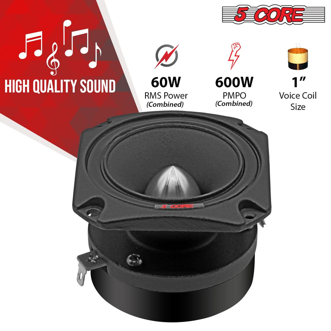 5Core Tweeters Speakers Car Audio Pair 600W Peak 3.5 Inch Super Tweeter Bullet