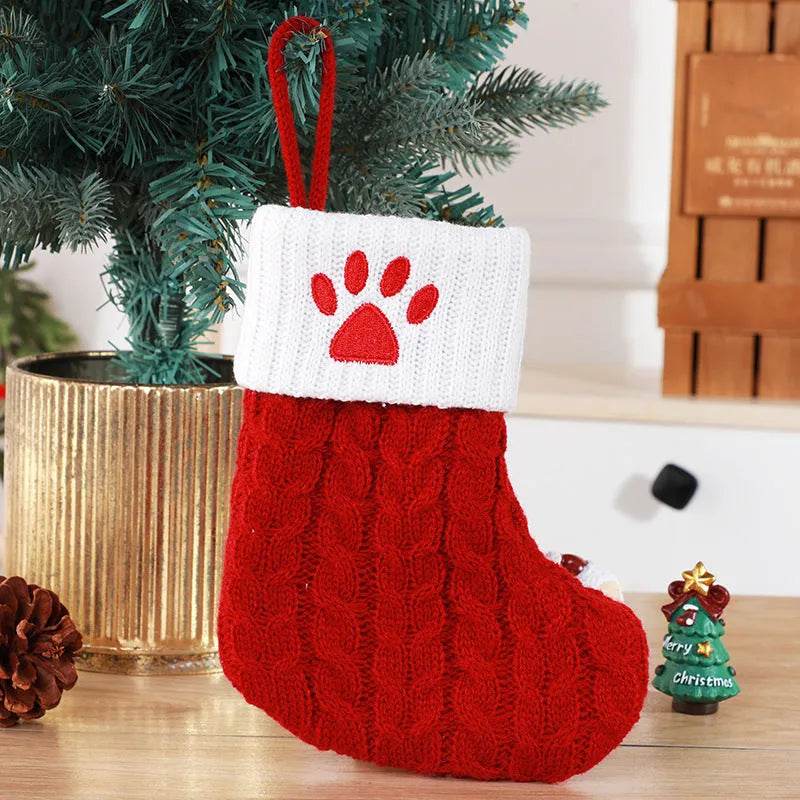 Cute Letters Christmas Stockings Decorative Creative Tree Pendant Wool Knitted Socks 