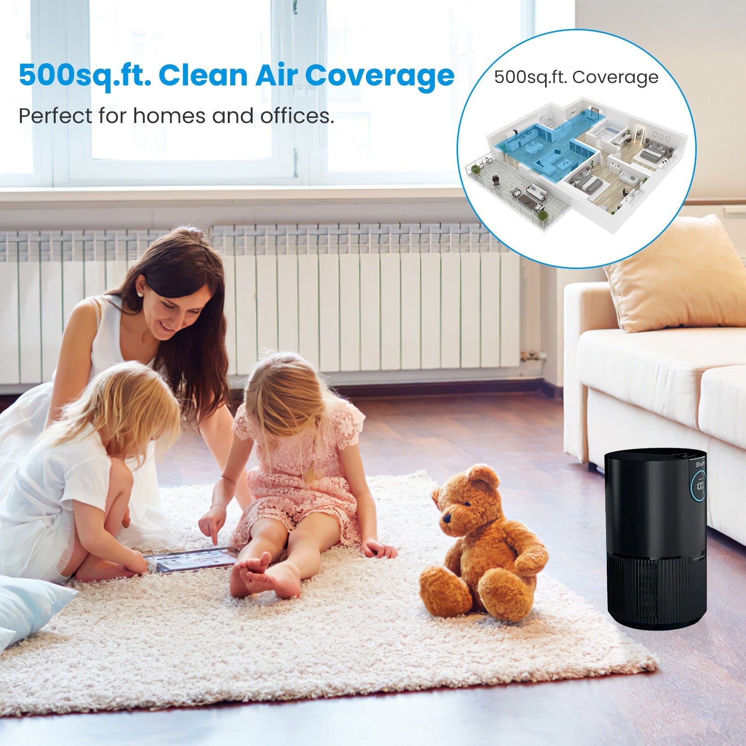 Shark HP100 Air Purifier with True HEPA Air Filter Covers Up To 500sq ft with 4 Fan Speeds Auto Modes Removes Smoke Dust Allergens Pollutants