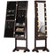 Free Standing Armoire Organizer, Lighted Mirrored Jewelry Cabinet w/ Angle Adjustable & 16 LED Lights, Dark Brown