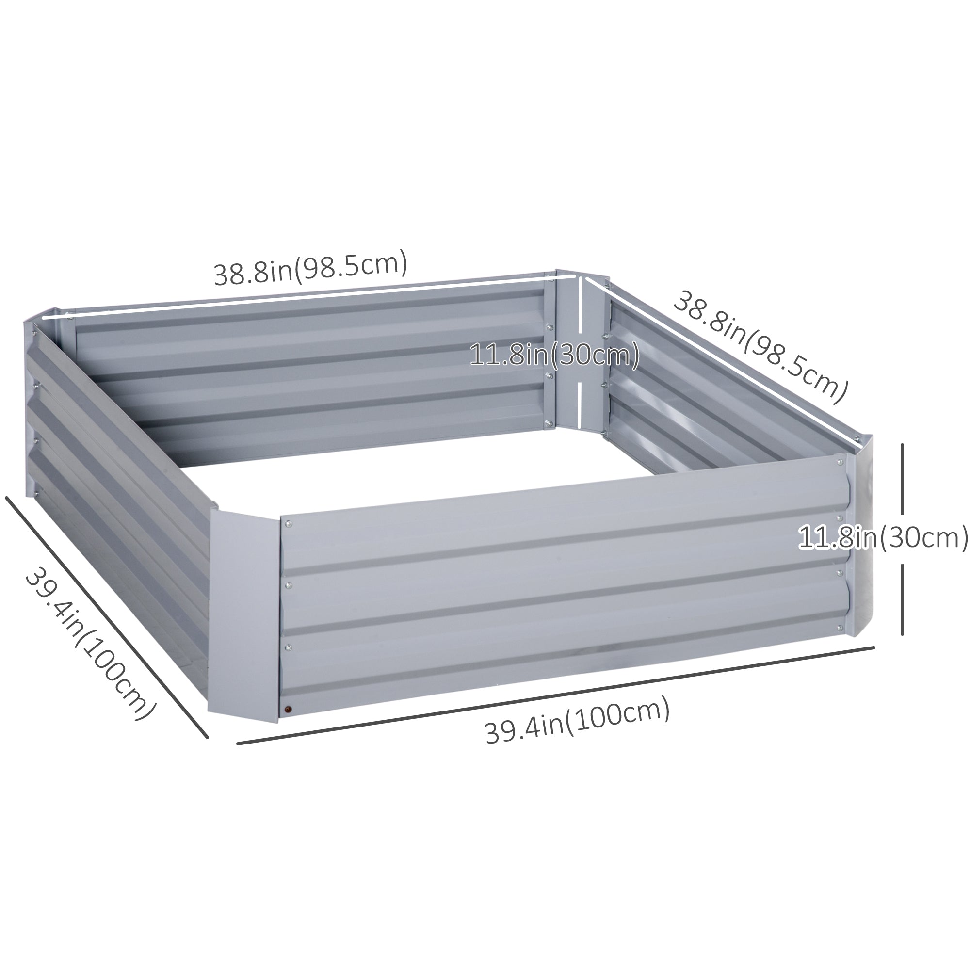 Outsunny 39'' x 39'' x 12'' Set of 2 Raised Garden Bed, Elevated Planter Box with Galvanized Steel Frame for Growing Flowers, Gray 