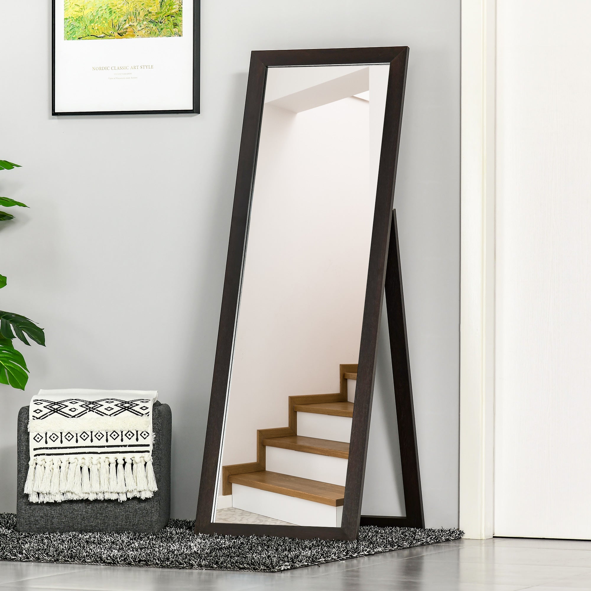 HOMCOM Reflective Elegance: Full Length Mirror Floor Standing Dressing Mirror, Sleek Design for Living Room Bedroom Decor, Brown Finish 