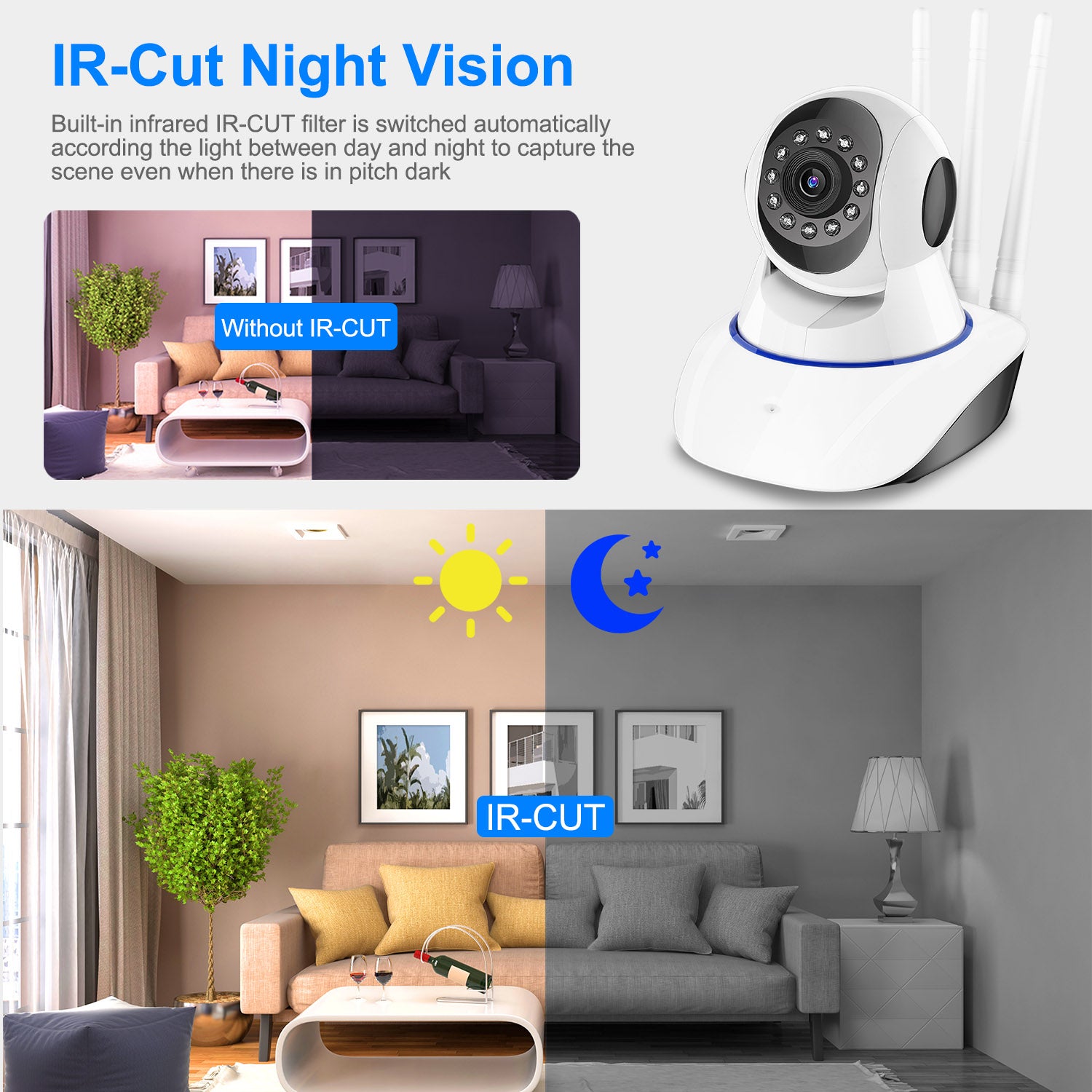 720P WiFi IP Camera Motion Detection IR Night Vision Camcorder Indoor 360° Coverage Security Surveillance App Cloud Available for Baby Elder 