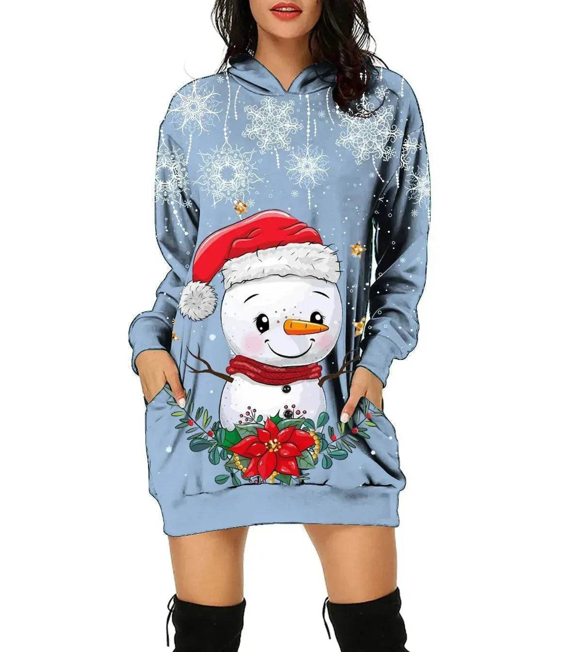 Women's Long-sleeved Christmas Hoodie Sweatshirt Dress Winter 