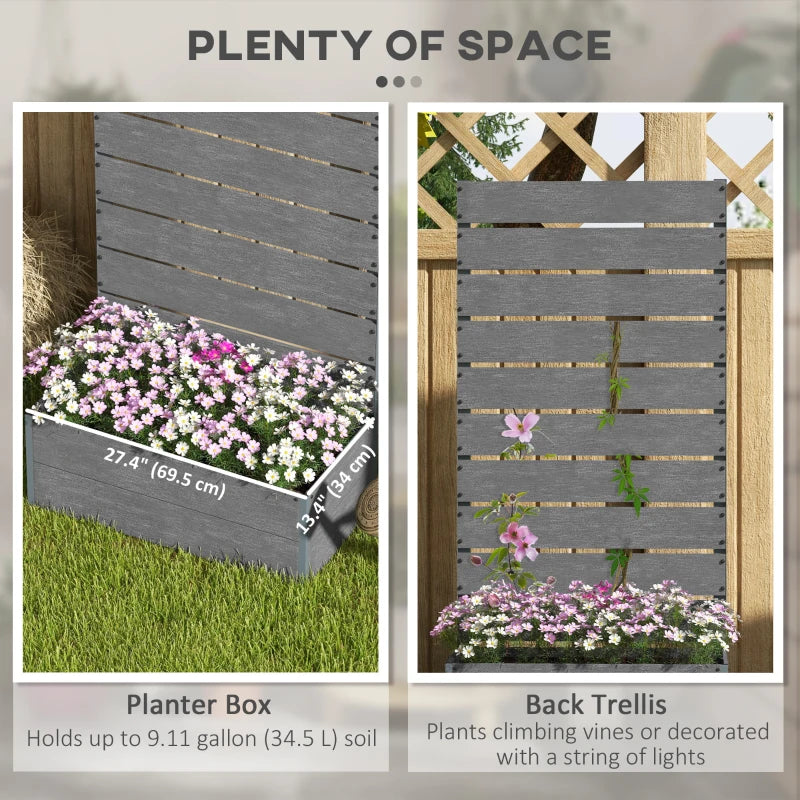 Raised Garden Bed with Trellis, Freestanding Elevated Planter Box for Climbing Vines, 28" x 15" x 59", Dark Grey