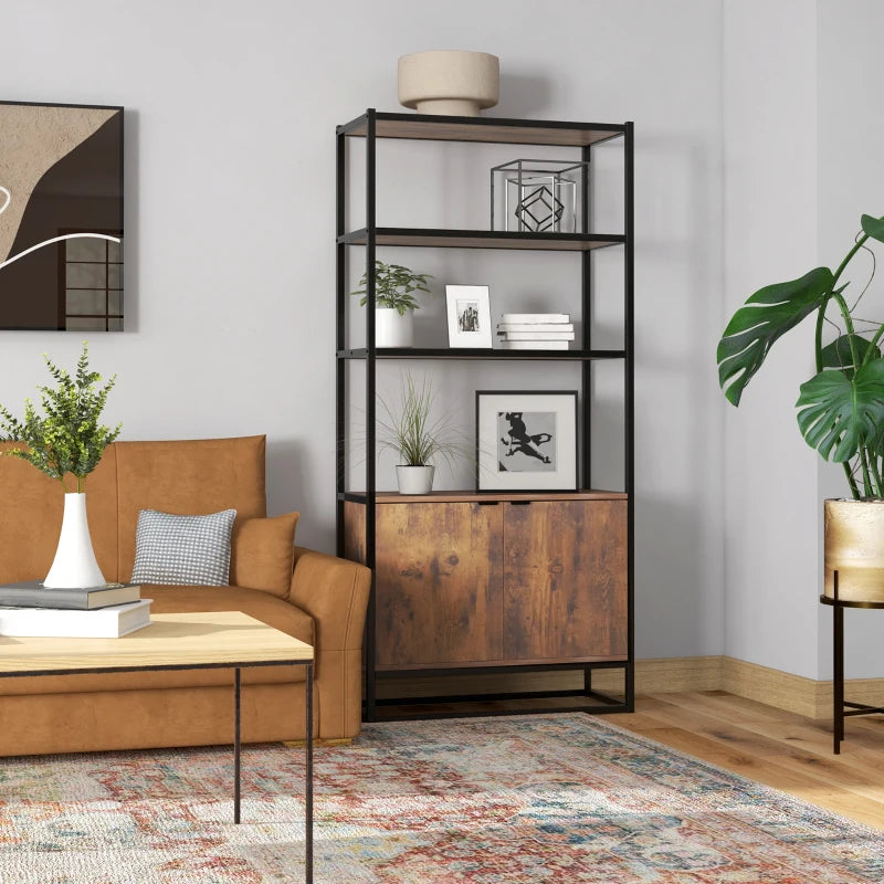 Storage Cabinet with 3 Open Shelves Cupboard Freestanding Tall Organizer Multifunctional Rack for Livingroom Bedroom Kitchen Rustic Brown