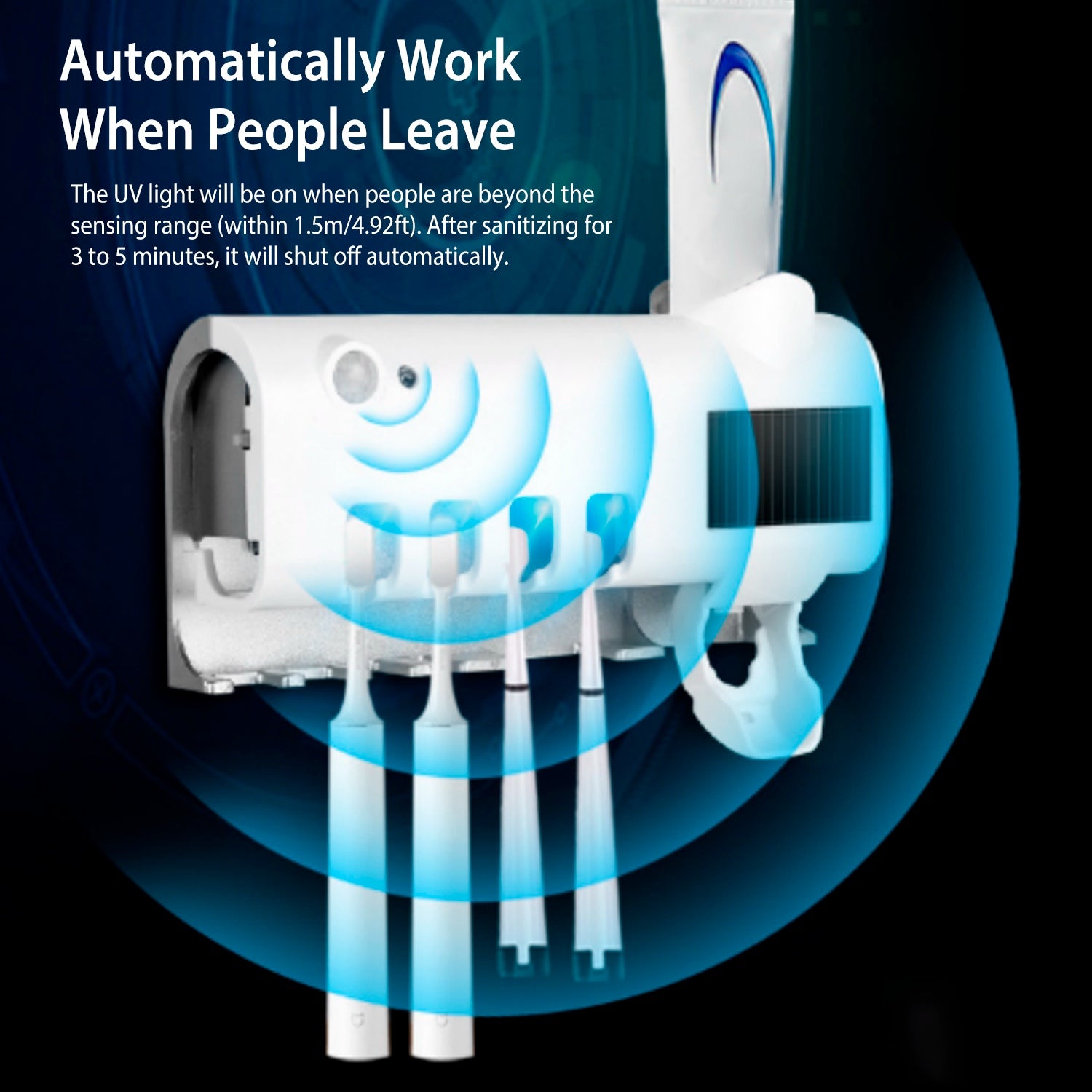 Wall Mounted Toothbrush Sanitizer Holder IR Induction UV Sanitization Rack with 4 Slots Toothpaste Dispenser for Bathroom