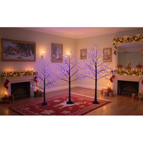 3 Pac Halloween Spooky Tree With Purple Lights, 4FT 5FT And 6FT, Lighted Black Tree For Halloween Decoration 