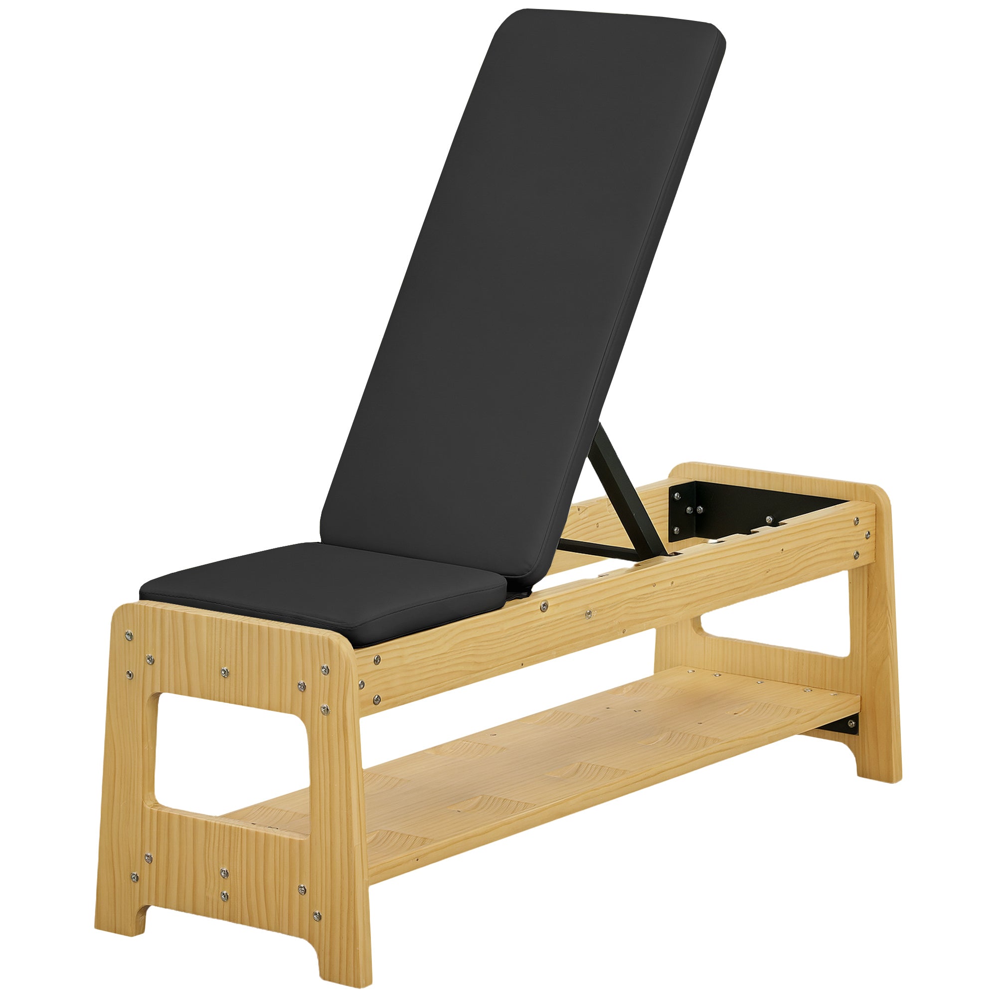 Soozier Wooden Adjustable Weight Bench with Dumbbell Storage Rack, Flat or Incline Workout Bench for Weight Lifting, Black 
