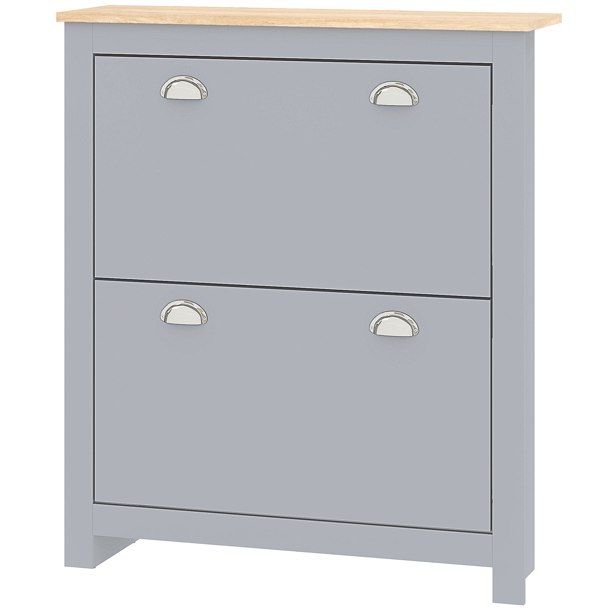 HOMCOM Entryway Shoe Cabinet with 2 Flip Drawers and Adjustable Shelves, 12 Pair Shoe Storage Organizer for Hallway, Grey 