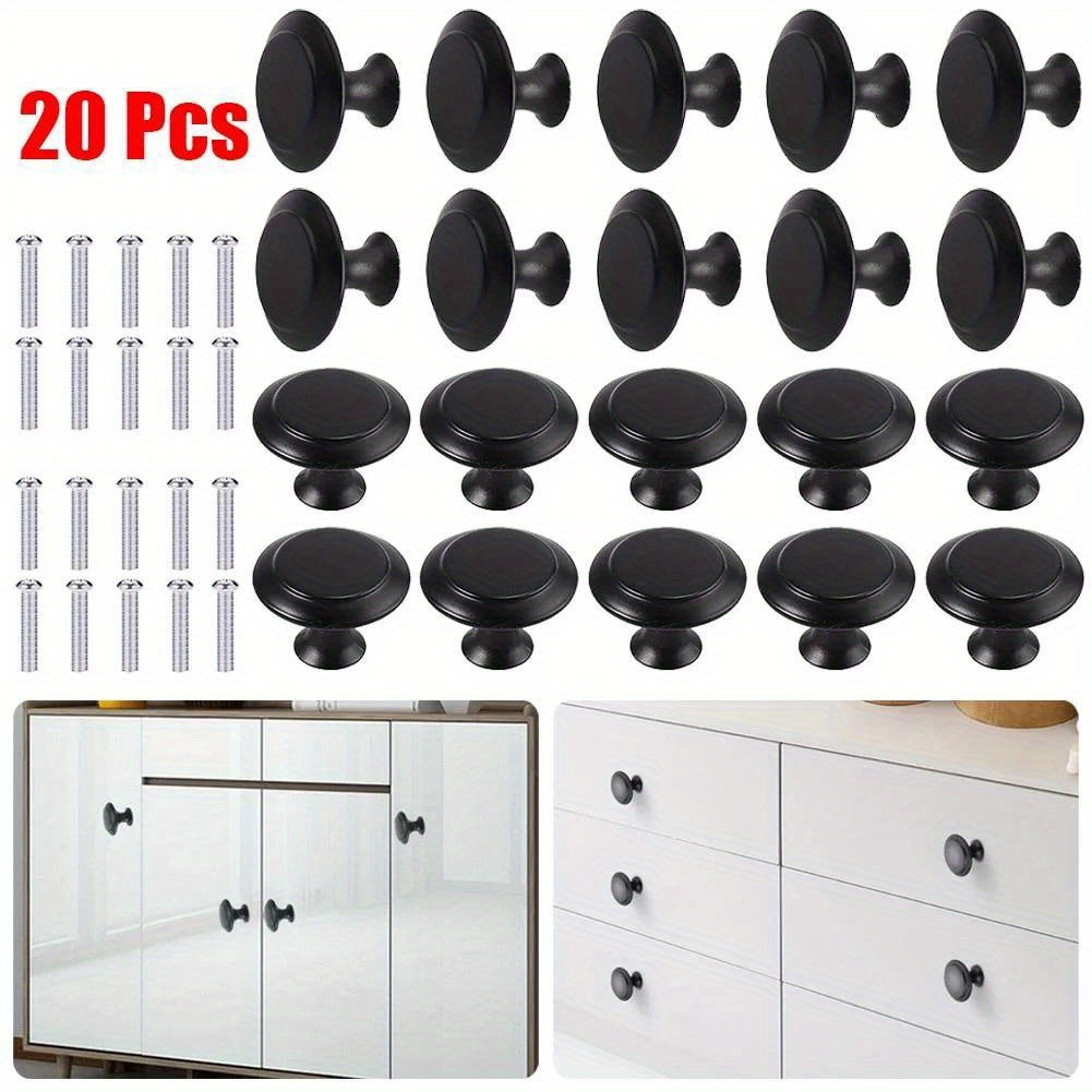 20pcs Matte Stainless Steel Cabinet Handles - Easy Install, Round Door Knobs for Kitchen & Bathroom Cupboards 