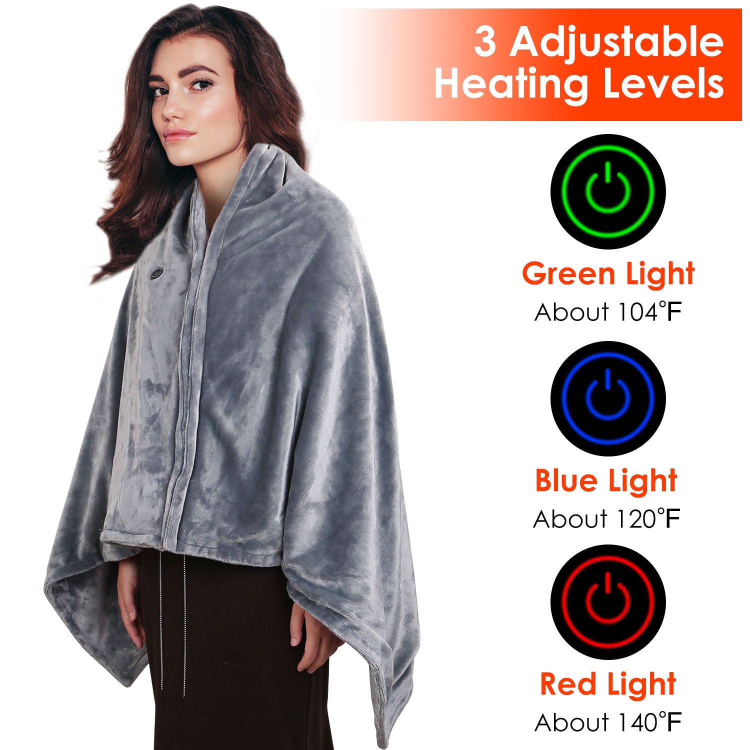 USB Heated Blanket Electric Heated Blanket Heated Poncho Shawl Wrap Throw with Zipper Washable for Home Office 59*31in