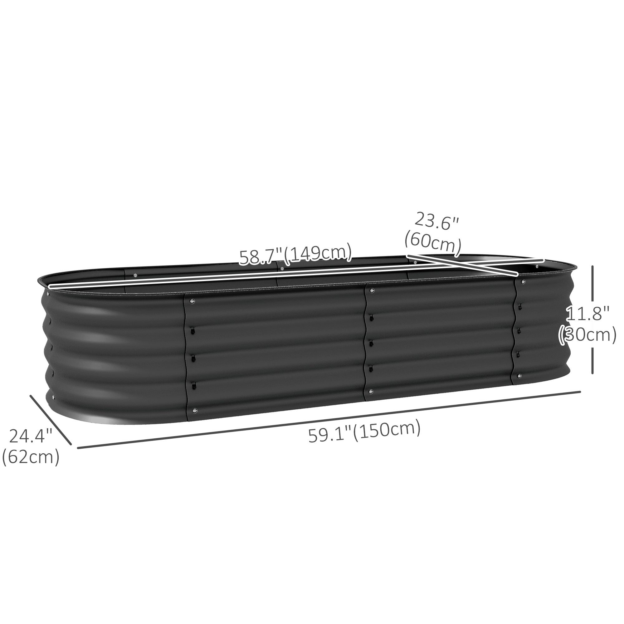 Outsunny 4.9 x 2 x 1ft Galvanized Raised Garden Bed Kit, Metal Planter Box with Safety Edging, Dark Grey 