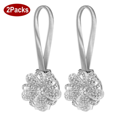 2 Packs Magnetic Curtain Tiebacks Extendable Floral Drape Holder Decorative Window Hangings Clip for Living Room Restaurant Apartment 