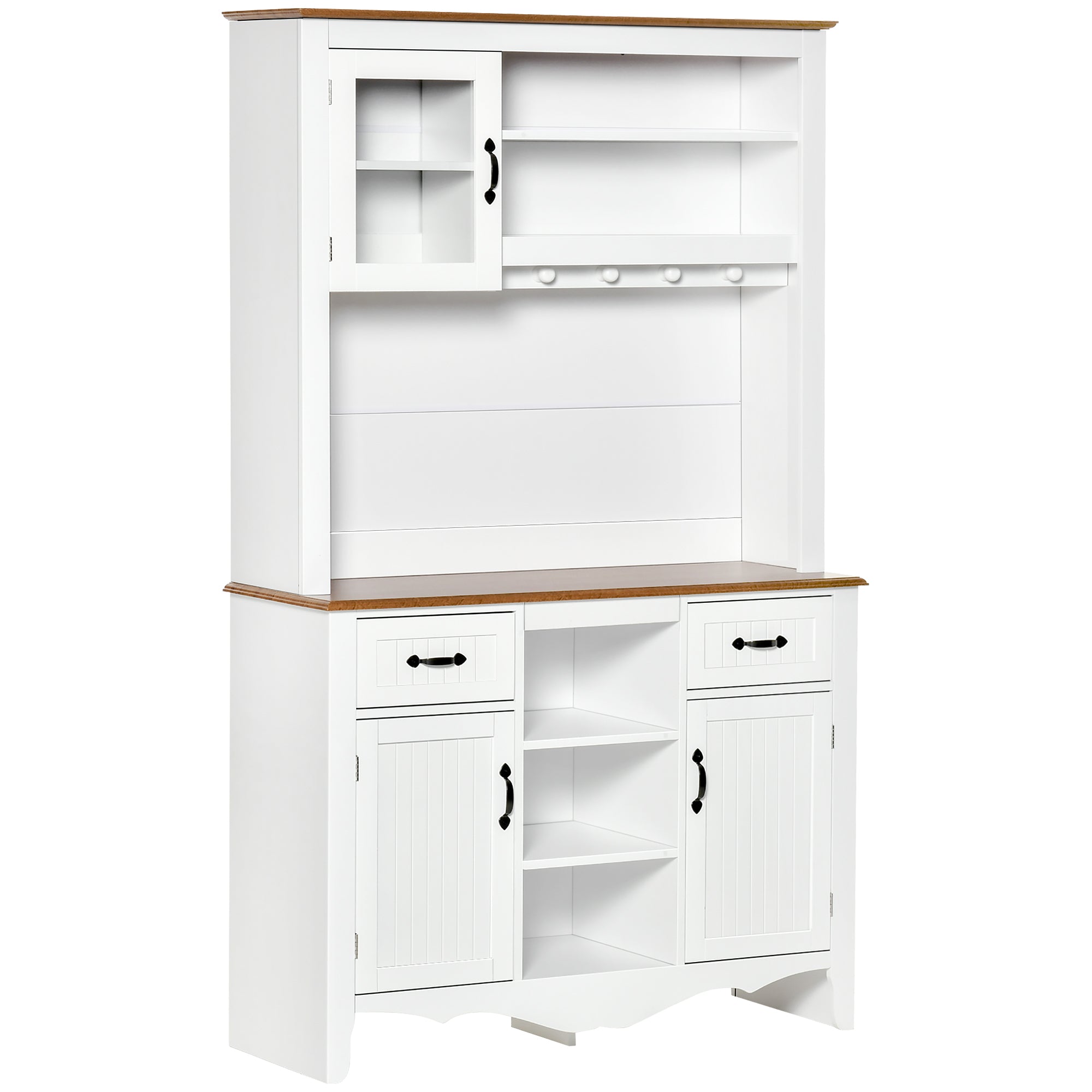 HOMCOM 71" Farmhouse Kitchen Pantry Buffet Hutch Storage Cupboard with Drawer 3 Cabinets 5 Shelves 