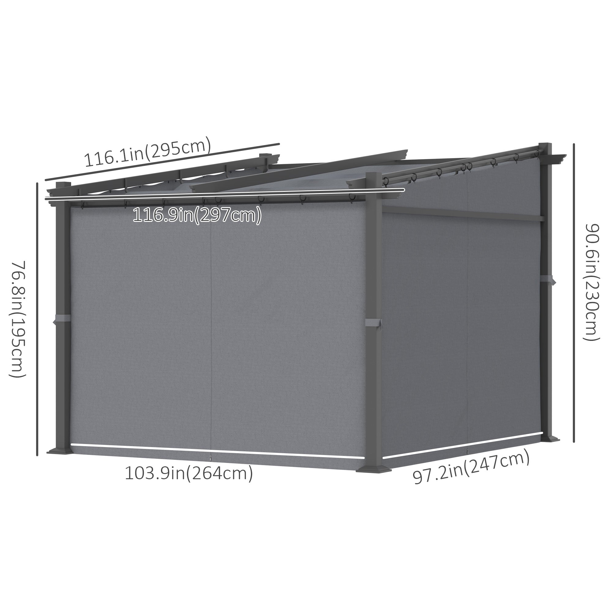 Outsunny 9.7'x9.7' Metal Pergola with Retractable Roof Dark Grey Outdoor Shade Canopy 