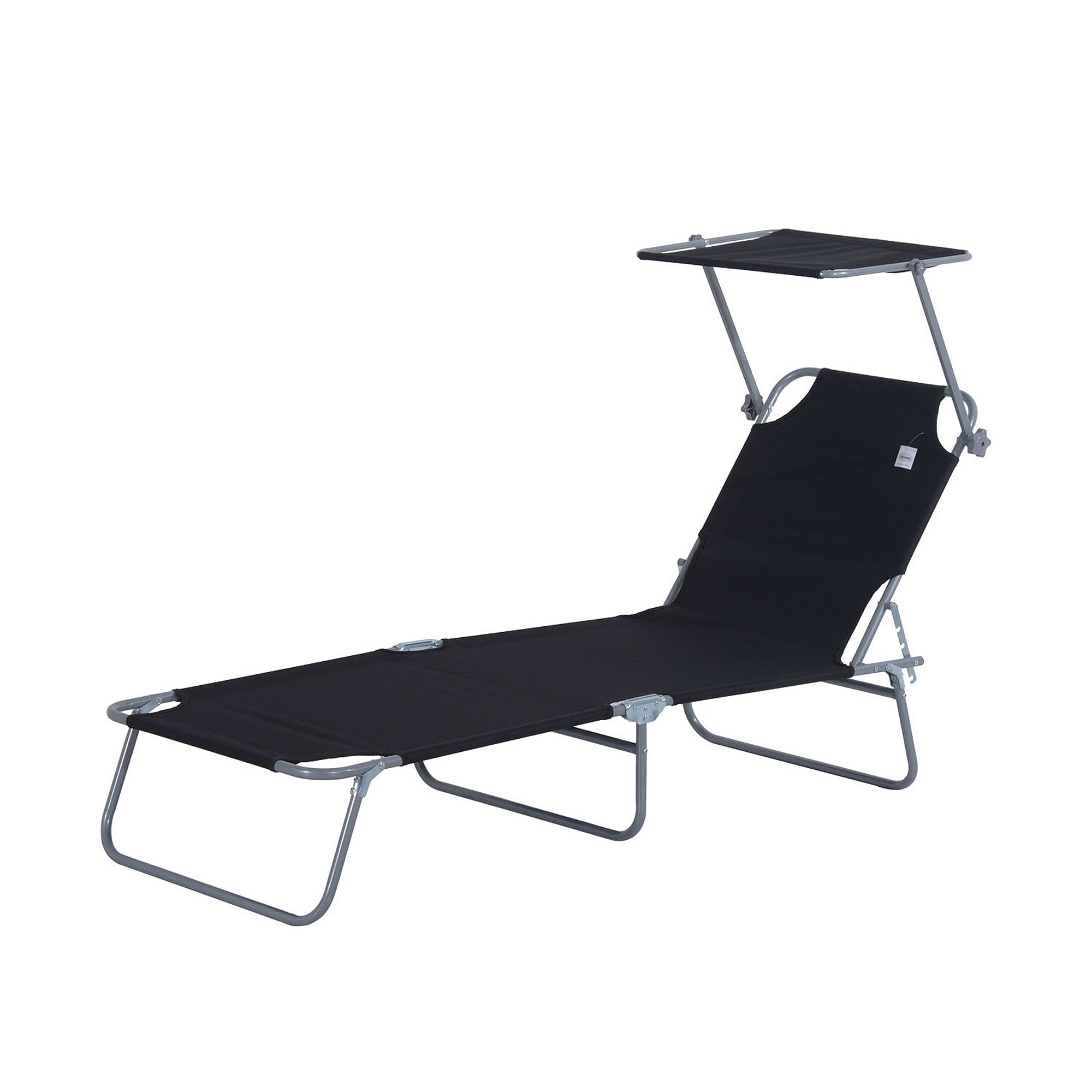 Outsunny Reclining Chair Folding Adjustable with Sun Shade Durable Outdoor Comfort Black 