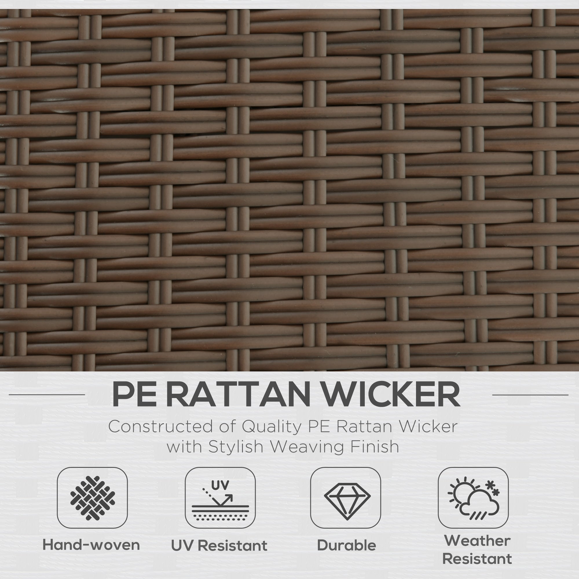 Outsunny 3pcs Modern Rattan Sofa Set, Wicker Patio Furniture Set with Coffee Table, Cushions, Pillows 