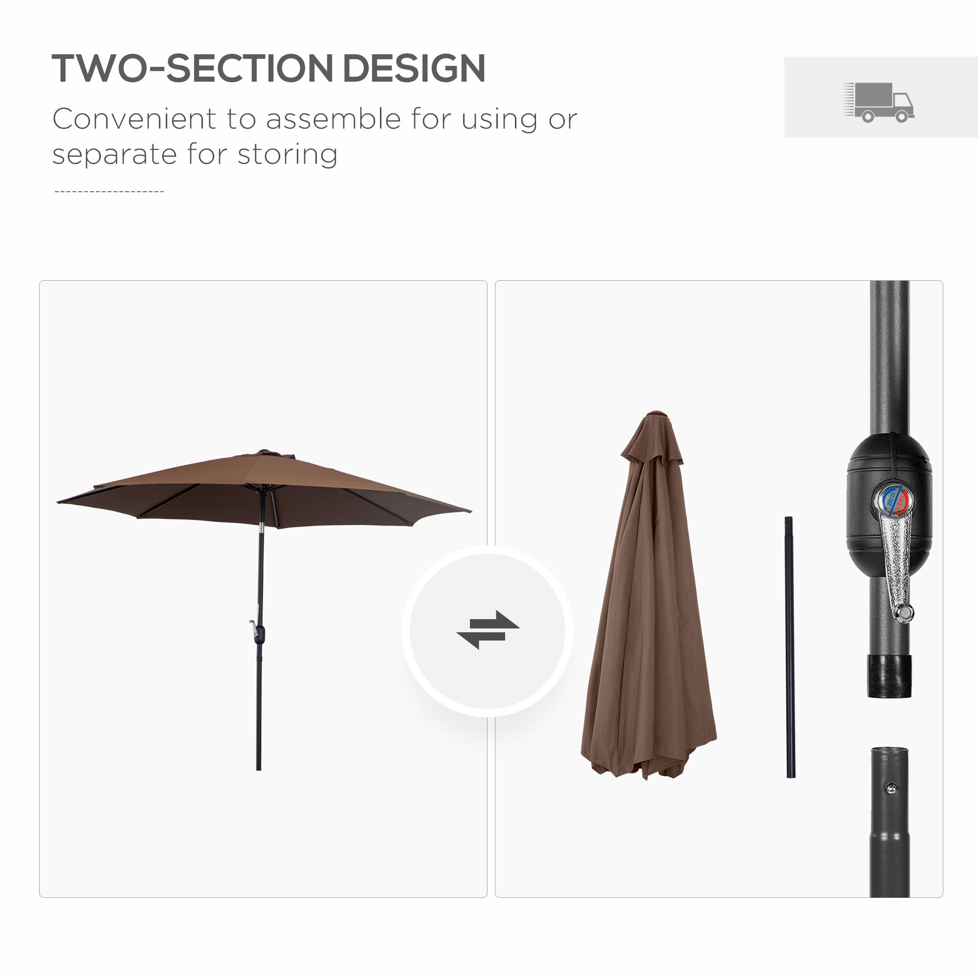 Outsunny Steel Frame Patio Parasol: 10'x 8' Round Market Garden Canopy for Outdoor, Coffee 