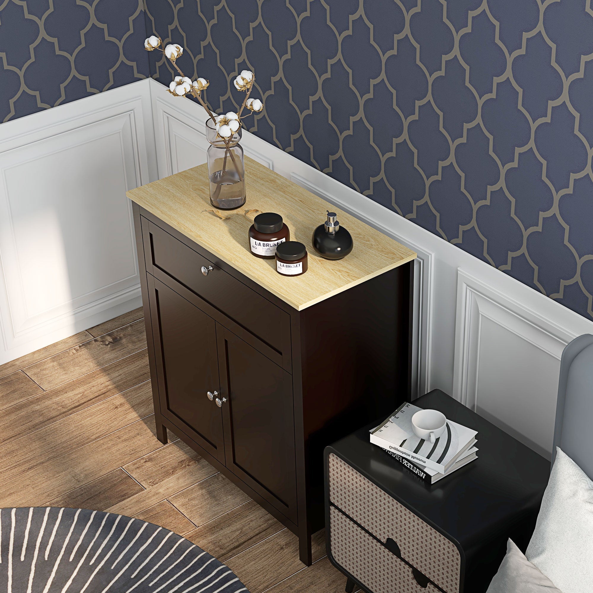 HOMCOM Buffet Server Cabinet Buffet Table Drawer Double Door Cupboard Adjustable Shelf Living Room Entryway Black 
