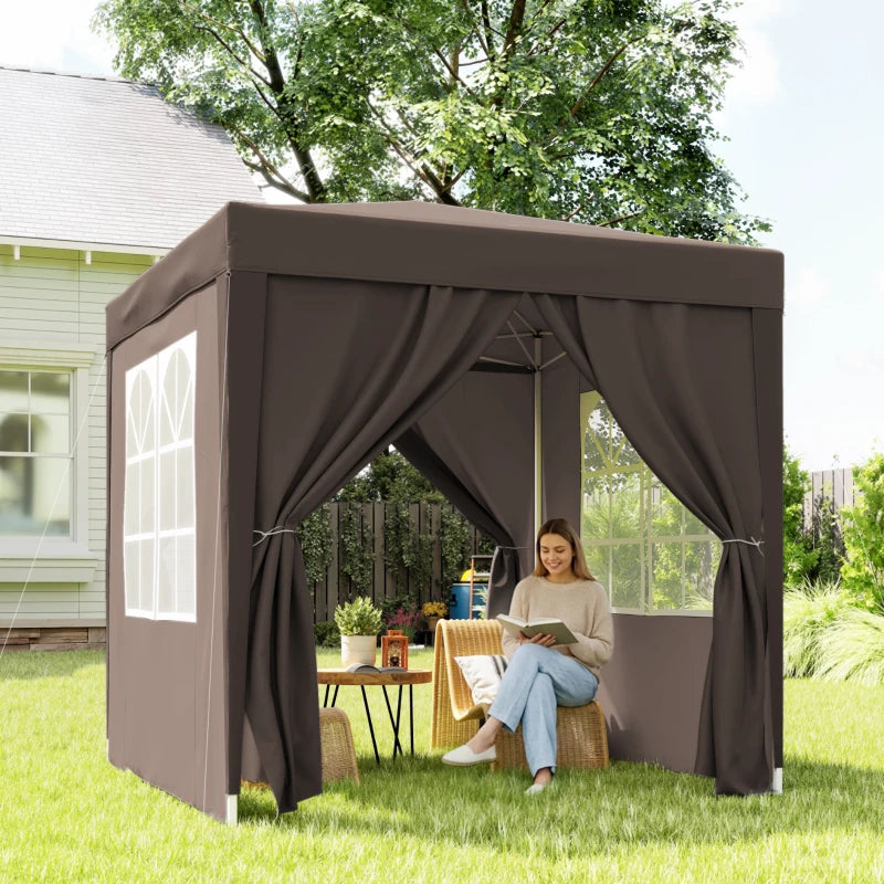 6.6'x6.6' Pop Up Canopy Tent with Sidewalls, Instant Sun Shelter Camping Gazebo with Carry Bag, Coffee