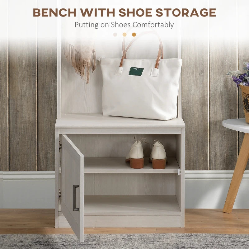 Modern Hall Tree with Shoe Storage Bench, Coat Rack and Shelves, White