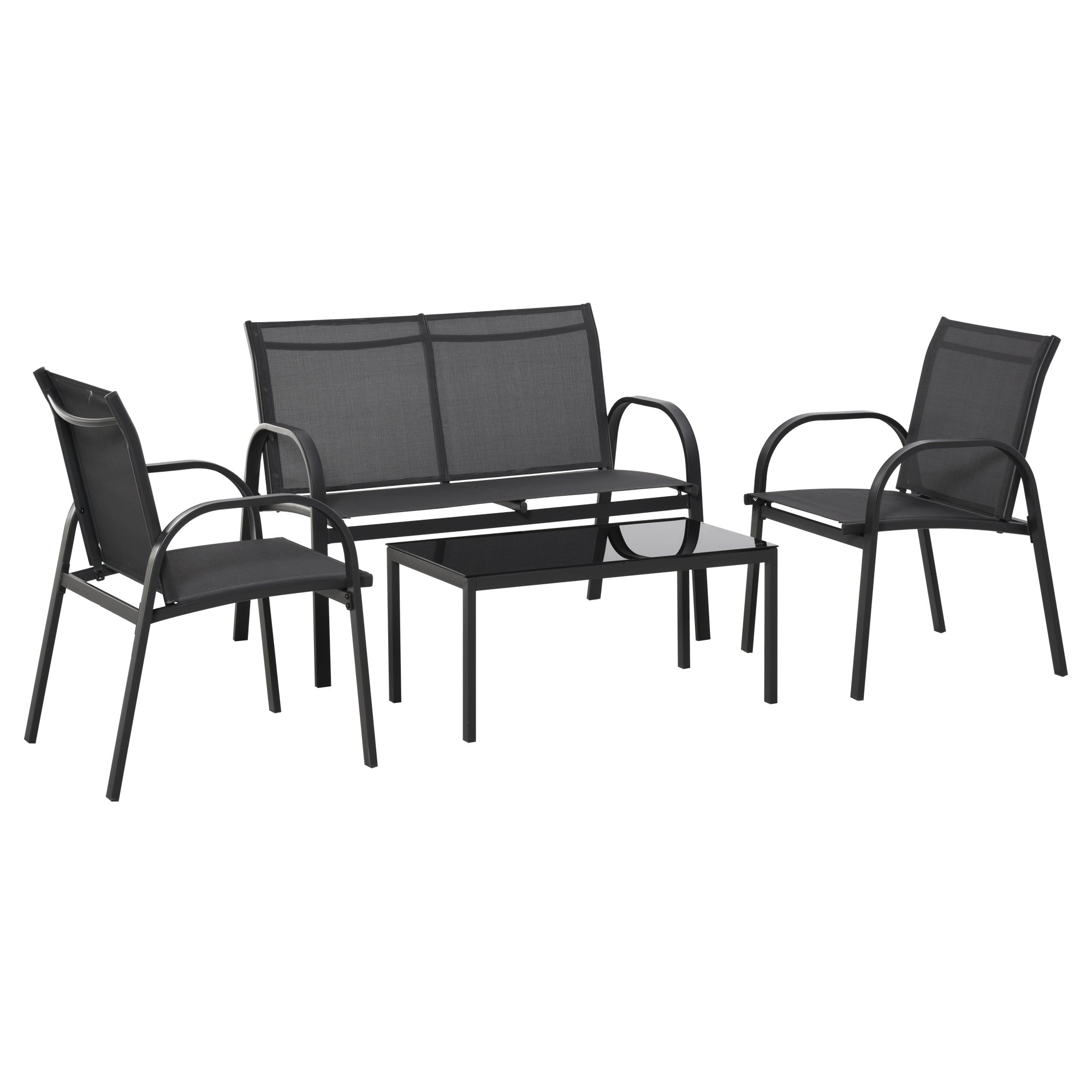 Outsunny 4-Piece Patio Furniture Set Garden Conversation Set with Loveseat, Single Chairs and Coffee Table 