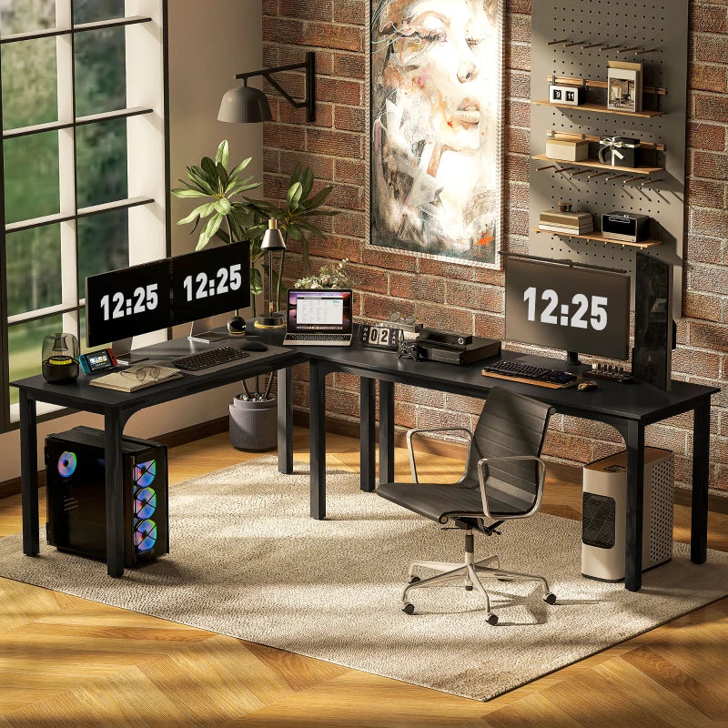 71" Computer Desk, Desktop Desk with Metal Legs, Distressed Black