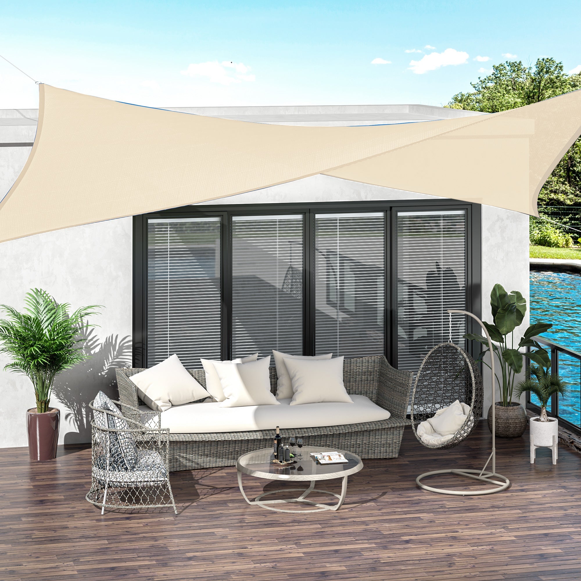 Outsunny Sun Sail Shade: 13'x20' Cream Rectangle UV Protector Canopy for Outdoor Patio & Lawn with Bag 