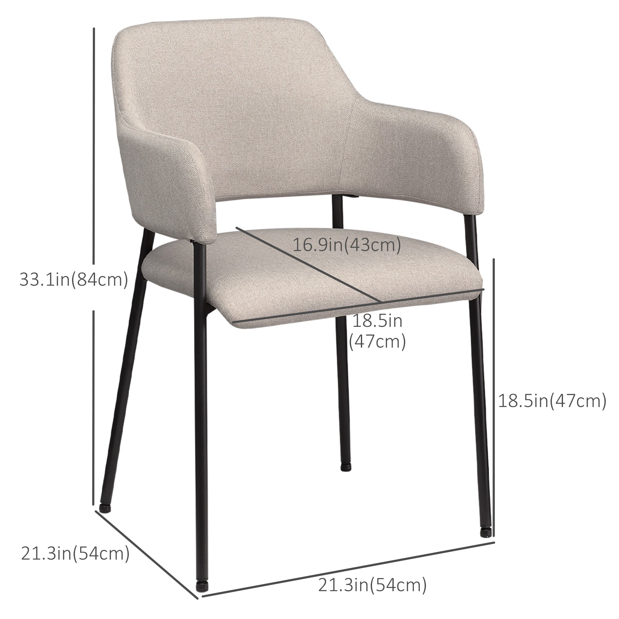 HOMCOM Modern Dining Chairs Set of 2, Linen-Touch Fabric with Armrests and Steel Legs, Accent Kitchen Chairs for Living Room Comfort 