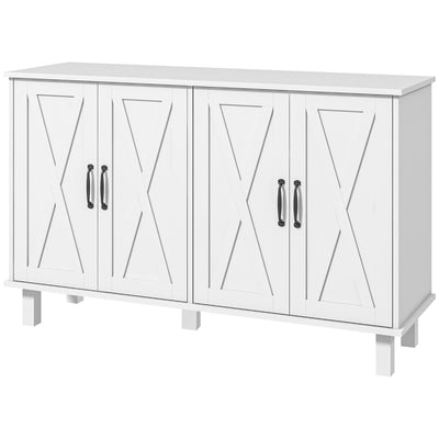 HOMCOM White 4-Door Buffet Table: Kitchen Sideboard Bar Cabinet with Barn Doors and 2 Adjustable Shelves for Living Room, Hallway 