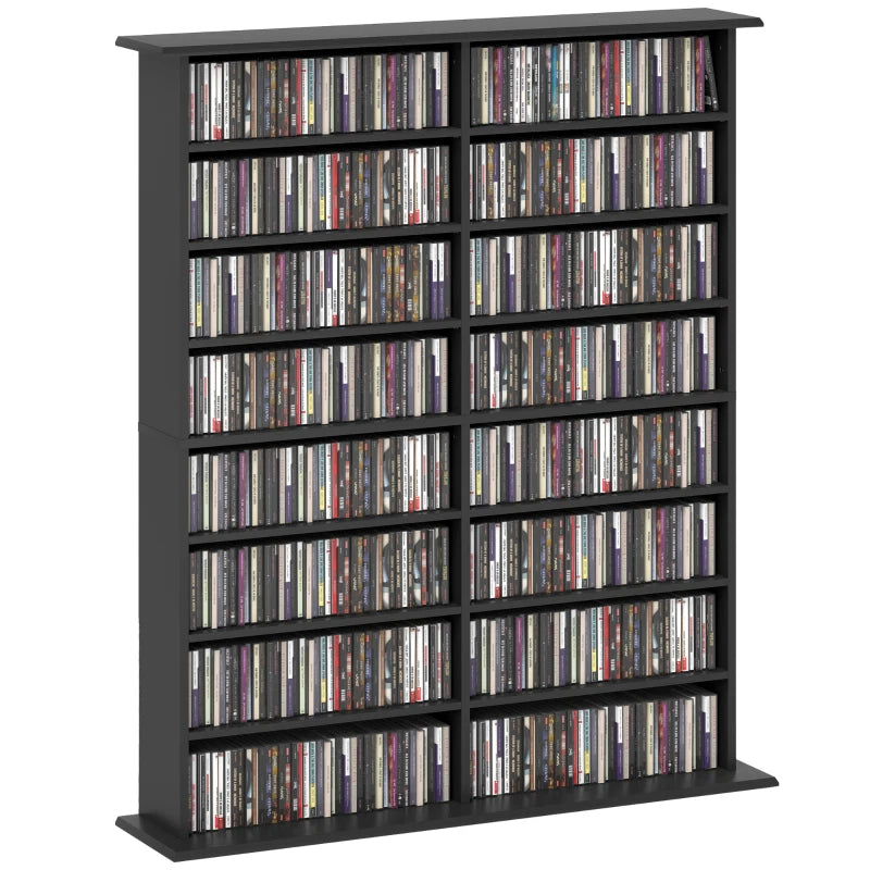 8-Tier DVD Shelf with 12 Adjustable Shelves, Double CD Shelf, Holds 720 CDs, 396 DVDs or 396 Blu-rays, Black