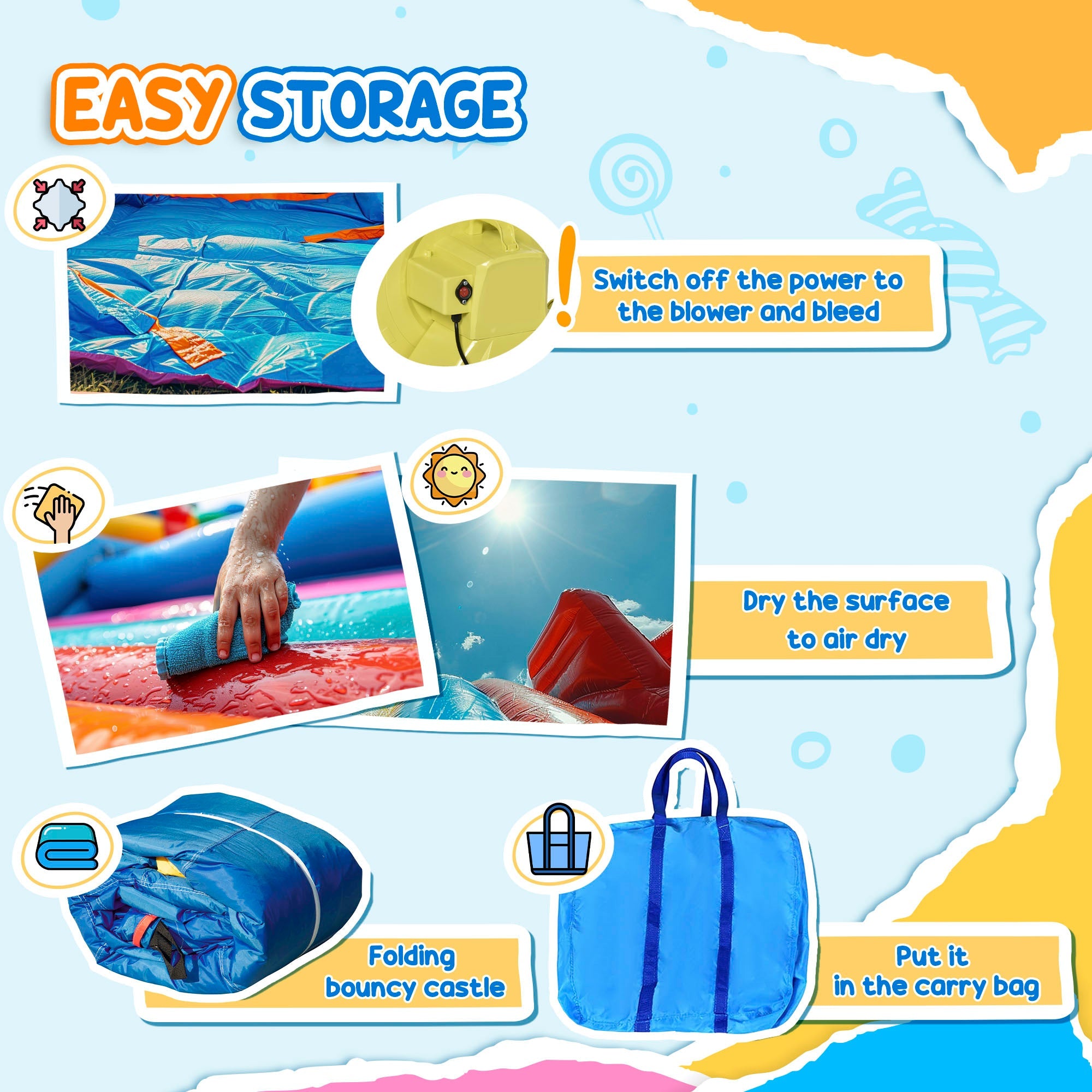 Outsunny 4-in-1 Castle Bounce House for Kids Extra Large Dual Slides Trampoline Carry Bag Air Blower 